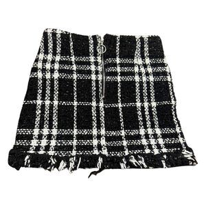 Black & White Plaid Size XS Grunge Academia Punk Indie Sleaze Fringe Mini Skirt